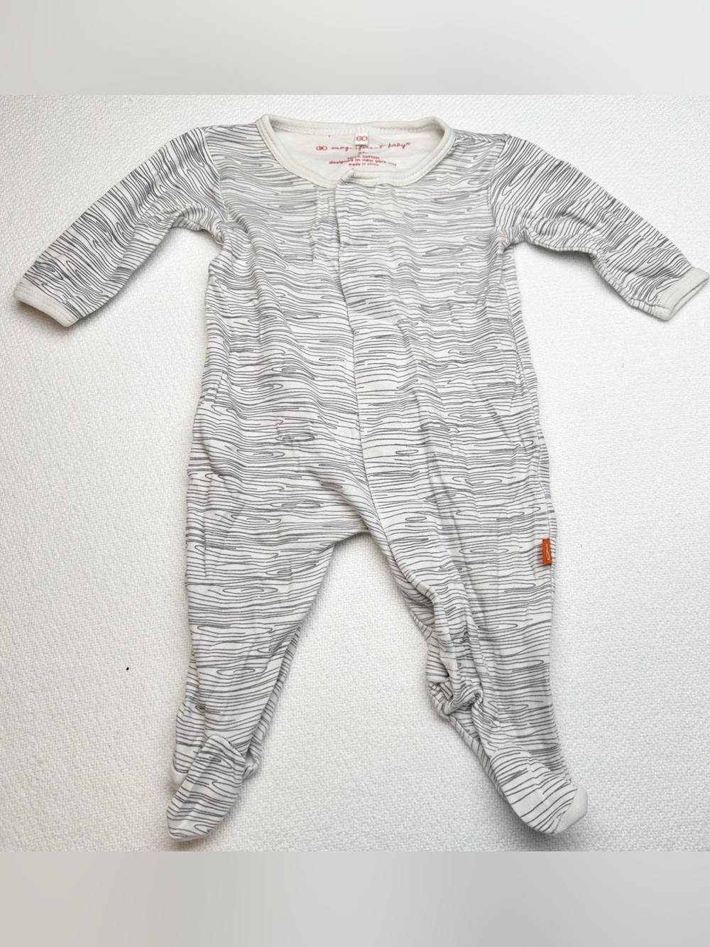 Magnificent Baby Gray & White Striped Footed One-Piece